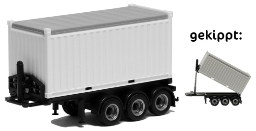 Herpa 672224 20 ft. Open Top Container Auflieger 3 achs weiß 1:87