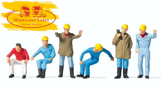 Preiser 10037 Autokran-Personal 6 Figuren H0 1:87 handbemalt, Neu