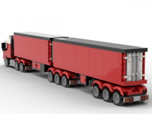 Bluebrixx 102932 Weiß roter LKW Road Train mit 2 Anhängern