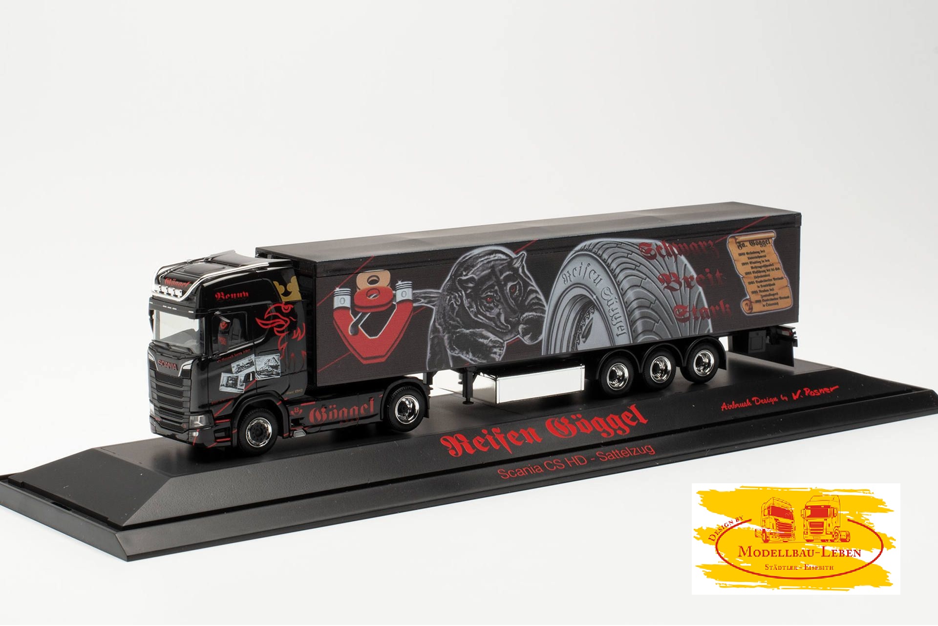 Herpa 122191 Scania CS 20 HD Schubboden-Sattelzug „Reifen Göggel“ in PC Box 1:87