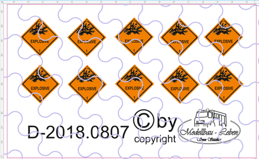 D-2018.0807 Warntafel 1 , Explosive, 10 Stück Decalsatz 1:87