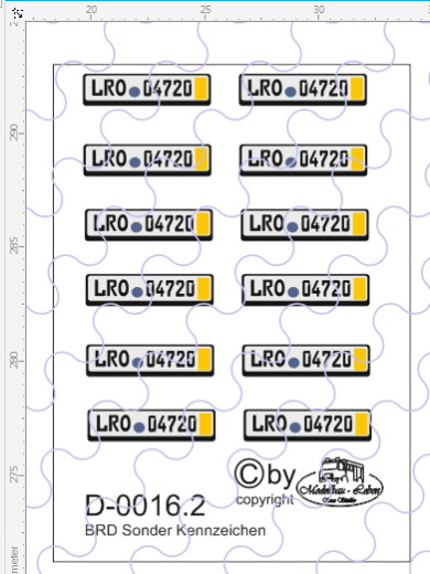 D-0016.2 Sonder Wunschkennzeichen Euro-Nummernschild 12 Stück - 1:87 Decal