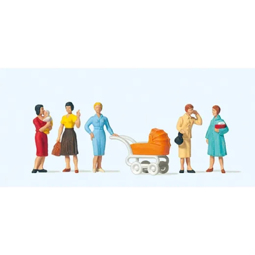 Preiser 10024 Passanten, weiblich - Inhalt: 5 Stück + Kinderwagen 1:87