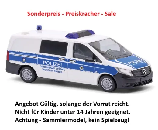 Busch 54802 - Mercedes-Benz Vito Bundespolizei gemeinsame Streife, 2014 , H0 Modell 1:87 Neu & OVP, 1 Stück, Sonderpreis, Sale, reduziertes Modell, Schnäppchen, Preisknaller