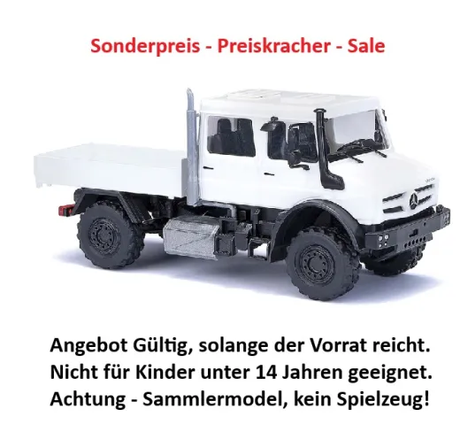 Busch 51081 - Mercedes-Benz Unimog U 5023 Doppelkabine, Bj. 2013, weiß, H0 Modell 1:87 Neu & OVP, 1 Stück, Sonderpreis, Sale, reduziertes Modell, Schnäppchen, Preisknaller