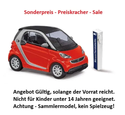 Busch 46226 - Smart Fortwo Coupé rot Electric drive, Baujahr 2012, H0 Modell 1:87 Neu & OVP, 1 Stück, Sonderpreis, Sale, reduziertes Modell, Schnäppchen, Preisknaller