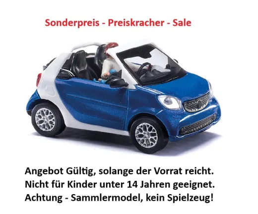 Busch 50779 - Smart Fortwo Cabrio mit Fahrerin und Kindersitz, Bj. 2015 , H0 Modell 1:87 Neu & OVP, 1 Stück, Sonderpreis, Sale, reduziertes Modell, Schnäppchen, Preisknaller