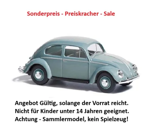 Busch 52904 Spur H0 VW Käfer mit Brezelfenster grau, Epoche III, H0 Modell 1:87 Neu & OVP, 1 Stück, Sonderpreis, Sale, reduziertes Modell, Schnäppchen, Preisknaller