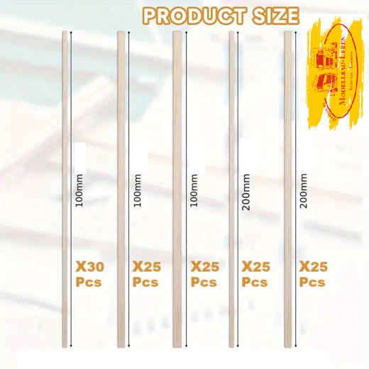 TT2310299 - 130 Stück Balsaholzstäbchen Set, verschiedene Größen, Bastelmodell Material, Holzprodukt