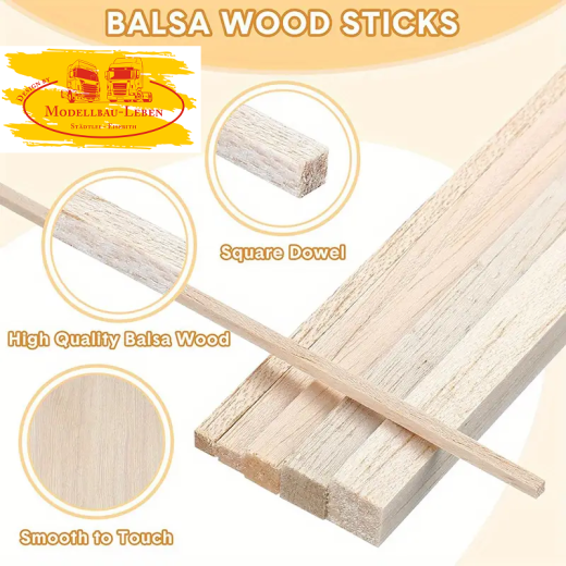 TT2310299 - 130 Stück Balsaholzstäbchen Set, verschiedene Größen, Bastelmodell Material, Holzprodukt