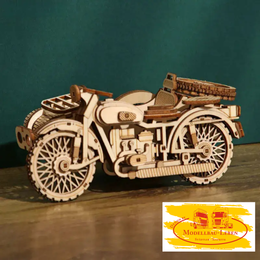 LG834 - 3D Holz Puzzle - Montage-Modellbausatz, Kreatives Bastel - Motorrad mit Beiwagen 81 Teile