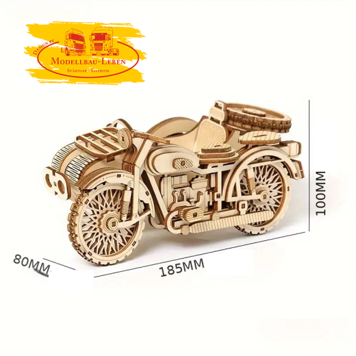 LG834 - 3D Holz Puzzle - Montage-Modellbausatz, Kreatives Bastel - Motorrad mit Beiwagen 81 Teile