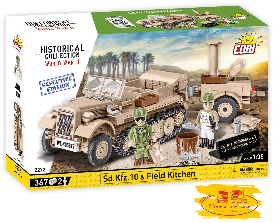 Cobi 2272 Historical Collection World War II Sd.Kfz. 10 Demag D7 + Feldküche Bausatz 367 Teile/2 Fig