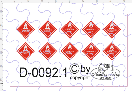 D-0092.1 Warntafel 3 , Entzündbare flüssige Stoffe, 10 Stück Decalsatz 1:87