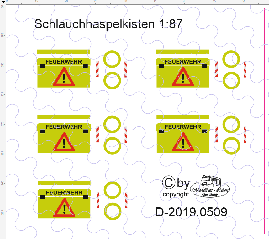 D-2019.0509 Feuerwehr Schlauchhaspelkasten Beschriftung 1:87 - 5 Stück