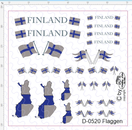 D-0520 Flaggenset Finnland - 1 Satz 1:87