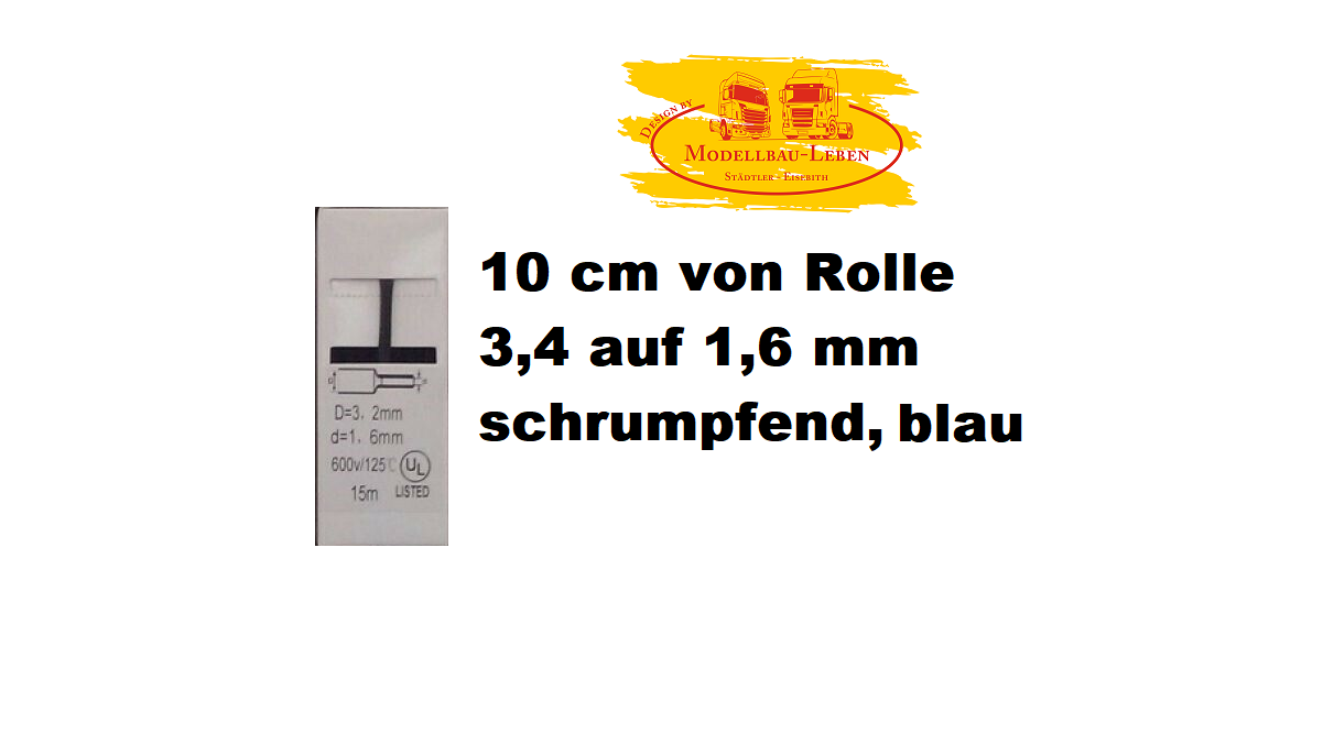 Schrumpfschlauch farbig , von 3.2 auf 1.6 mm schrumpend, blau je 10 cm