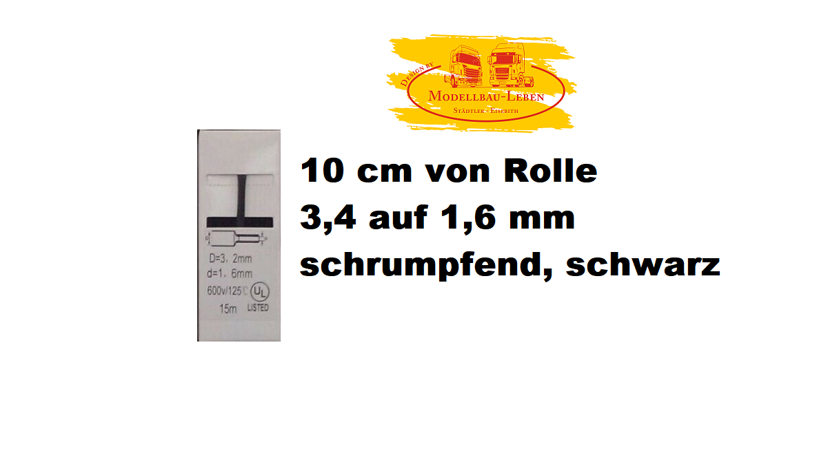 Schrumpfschlauch farbig , von 3.2 auf 1.6 mm schrumpend, schwarz je 10 cm