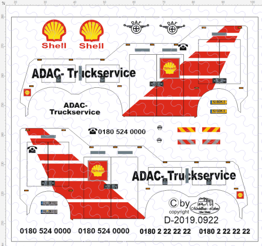 D-2019.0922 - Decalsatz ADAC Truckservice Shell Wrecker auf Herpa Basis 1:87