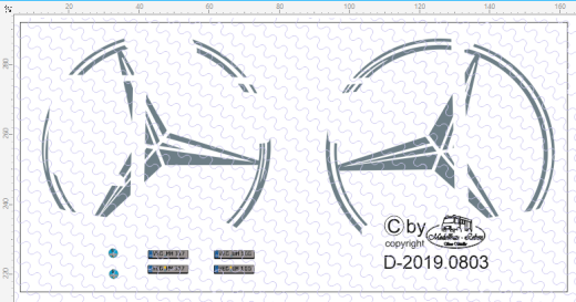 D-2019.0803 - Decalsatz Mercedes Benz Stern für Schwerlast Zugmaschinen Seiten incl Verkleidung Turm