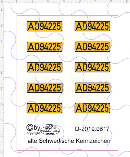 D-2019.0617 Decalsatz alte Schwedische Kennzeichen - 10 gleiche - 1:87