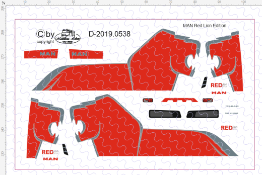 D-2019.0538 - Decalsatz MAN Loin Zugmaschine und Auflieger rot - 1 Stk - 1:87