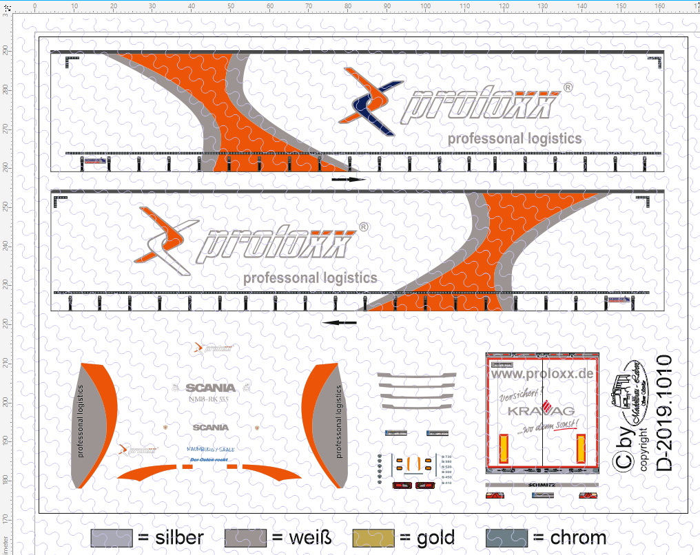 D-2019.1010 - Decalsatz Auflieger und Zugmaschine Proloxx - 1 Stück - 1:87