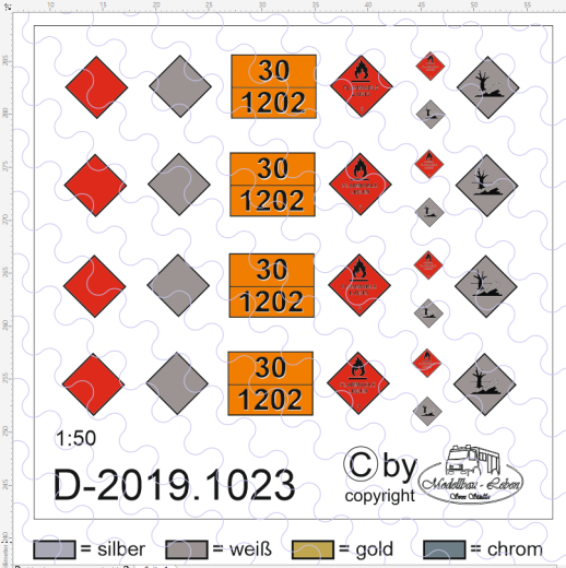 D-2019.1023 Decalsatz Gefahrgut Schilder 1:50 - 1 Satz - 1:50