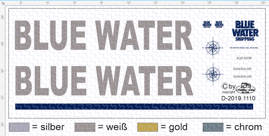 D-2019.1110 - Decalsatz Blue Water für Planenauflieger und Fahrerhaus - 1 Satz 1:87
