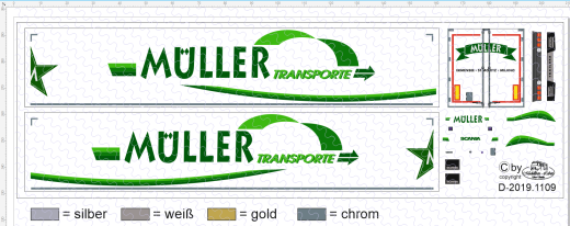 D-2019.1109 - Decalsatz Spedition Müller Ermensee für Schubboden und Fahrerhaus Variante 2 - 1 Satz