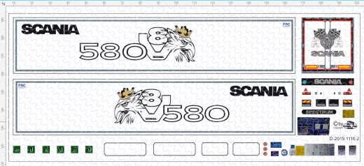 D-2019.1116.2 - Decalsatz Kühlauflieger für Scania V8 S 580 mit Details - 1 Satz 1:87