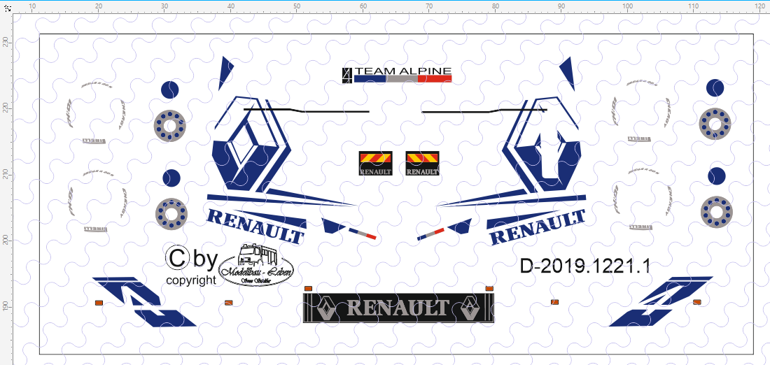 D-2019.1221 - Decalsatz Renault T für Fahrhaus  Team Alpine  einfarbig - 1 Satz 1:87