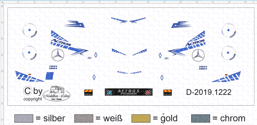 D-2019.1222 - Decalsatz Mercedes Benz für Actros Fahrhaus - zweifarbig - 1 Satz 1:87