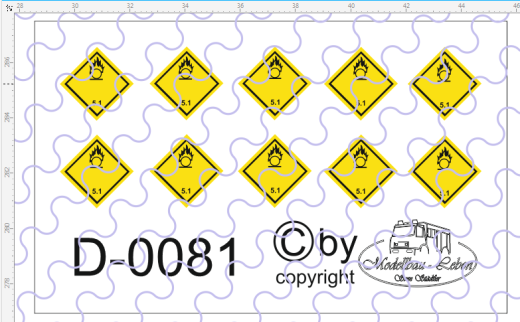 D-0081 Warntafel 5.1 Entzündend (oxidierend) wirkende Stoffe, Decalsatz 10 Stück 1:87