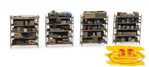 Artitec 387.434 Vier offene bestückte Regale / Gestelle 1:87