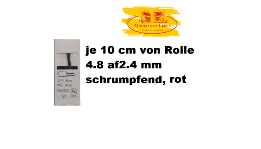 Schrumpfschlauch farbig , von 4.8 auf 2.4 mm schrumpend, rot je 10 cm