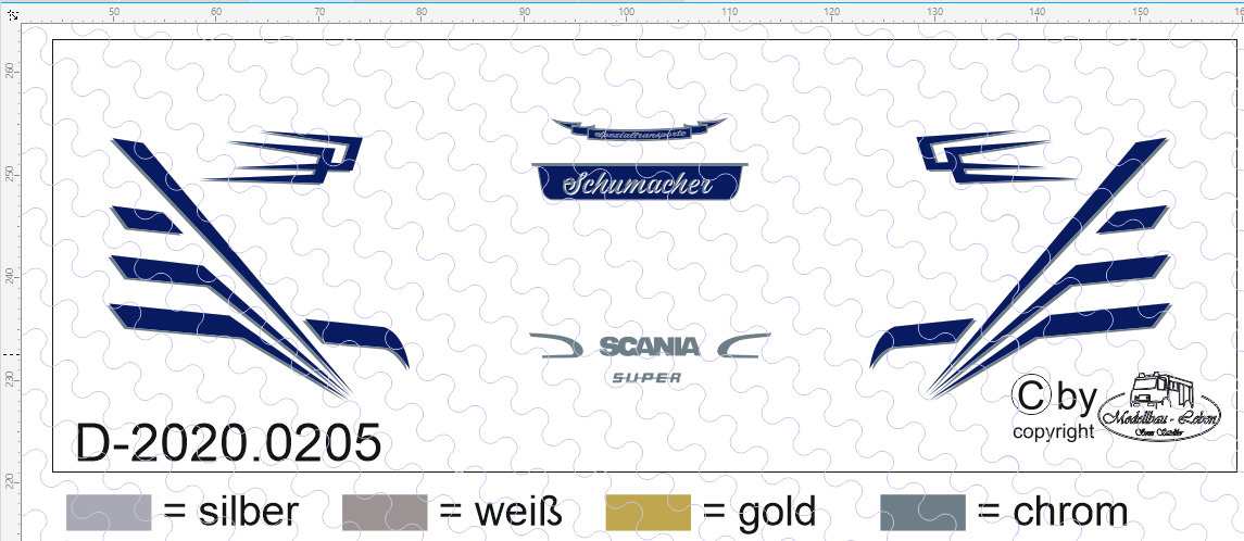 D-2020.0205 - Decalsatz Zugmaschine Schumacher Design (Scania) - 1 Stk - 1:87