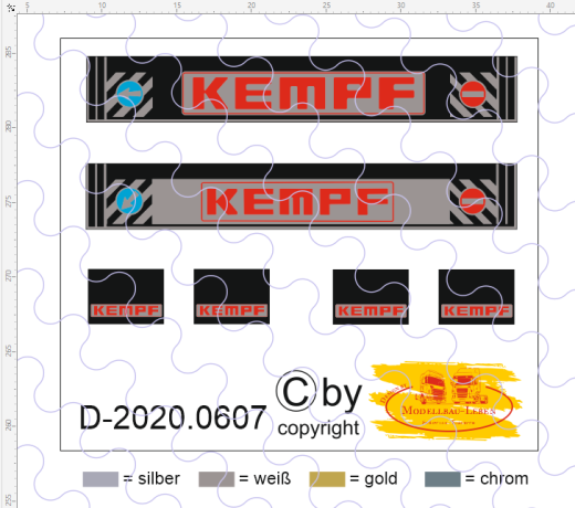 D-2020.0607 - Decalsatz Kempf Schmutzlappen Set 1:87 2 Große, 2 Paar Kleine