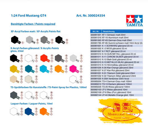 Tamiya 300024354 Ford Mustang GT4 Bausatz 1:24