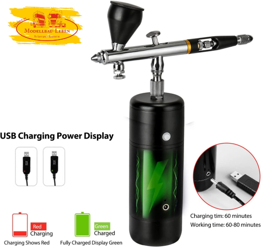 Airbrush Set mit Kompressor, Schnurloses Mini Wiederaufladbare Air Brush Kit