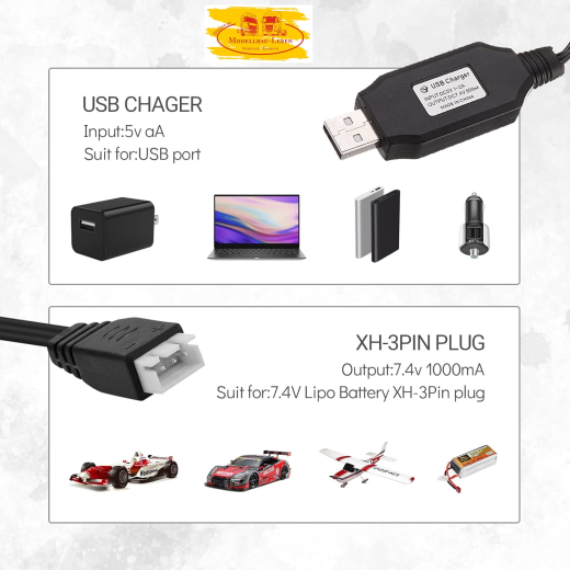ML7651 - USB Ladegerät Kabel, USB-Ladekabel 7,4 V 1000 mA Ladekabel mit XH-3P-Anschluss