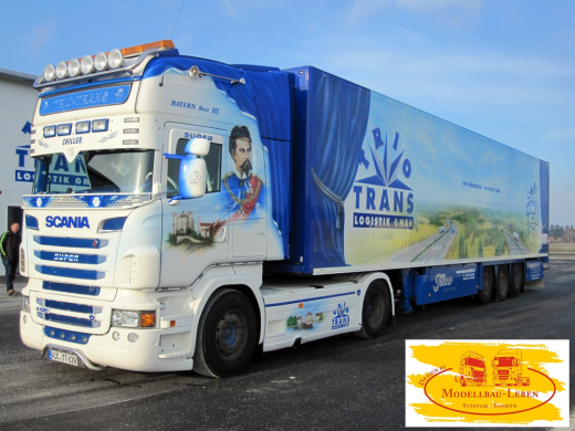 Tekno 64440 Scania R Topline Trio Trans Bayern Star 2 mit Kühlkoffer Auflieger - 1:50