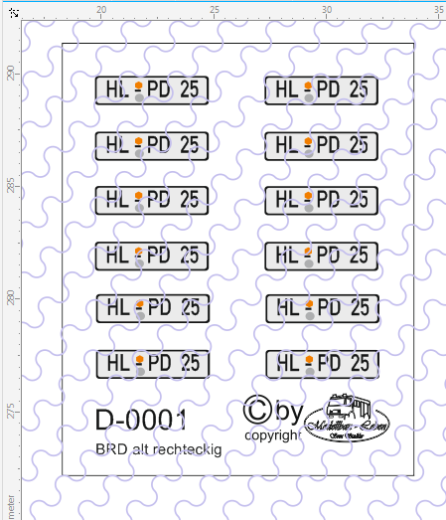 D-0001 Kennzeichen BRD-Nummernschild alt rechteckig 5.6 x 1.4 mm 12 Stück - 1:87 Decal