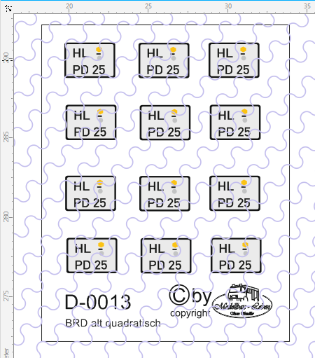 D-0013 Kennzeichen BRD-Nummernschild alt quadratisch 12 Stück - 1:87 Decal