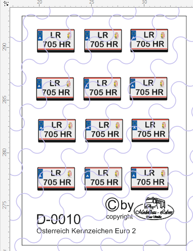 D-0010 Kennzeichen Österreich - Euro Nummernschild 12 Stück - 1:87 Decal