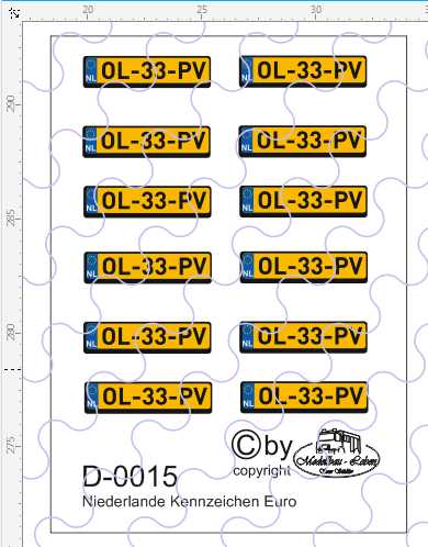D-0015 Kennzeichen Niederlande - Nummernschild Euro 12 Stück - 1:87 Decal