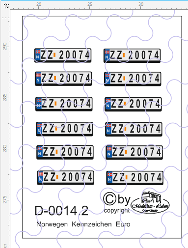 D-0014.2 Kennzeichen Norwegen-Nummernschild Euro 12 Stück - 1:87 Decal