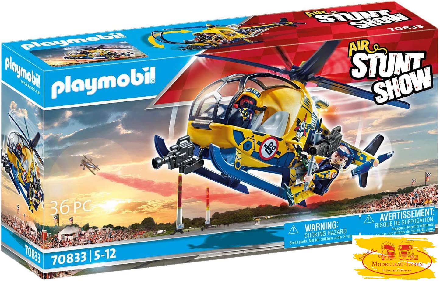 Playmobil 70833 - Air Stuntshow Filmcrew-Helikopter, Spielzeug-Flugzeug mit Crew