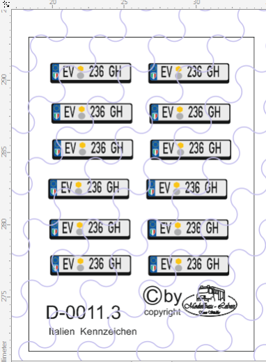 D-0011.3 Kennzeichen Italien-Nummernschild 12 Stück - 1:87 Decal