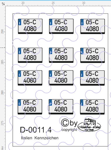 D-0011.4 Kennzeichen Italien-Nummernschild 12 Stück - 1:87 Decal